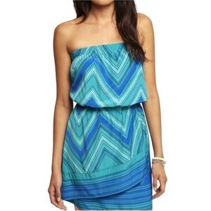 EXPRESS Bandeau Mini Wrap Dress with Detachable Straps Royal Blue Teal Size M